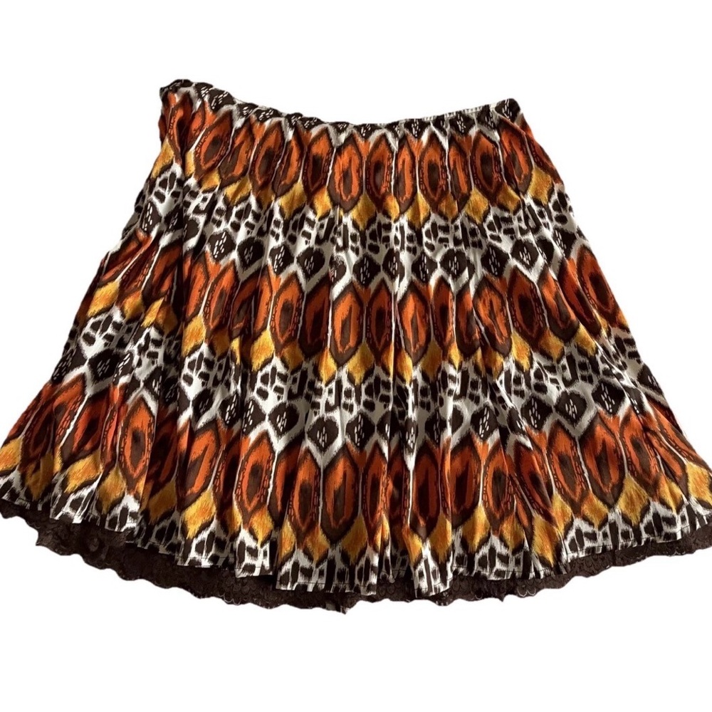 Urban Studio Woman Skirt Womens 18W Animal Print Pleated Lace Boho Ikat Fairy